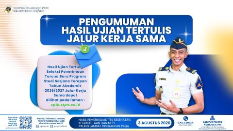 PENGUMUMAN HASIL UJIAN TERTULIS SPTB POLITEKNIK AGRARIA STPN - JALUR KERJA SAMA