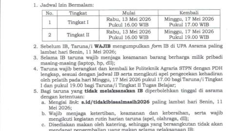 PENGUMUMAN IZIN BERMALAM 13 MEI 2026